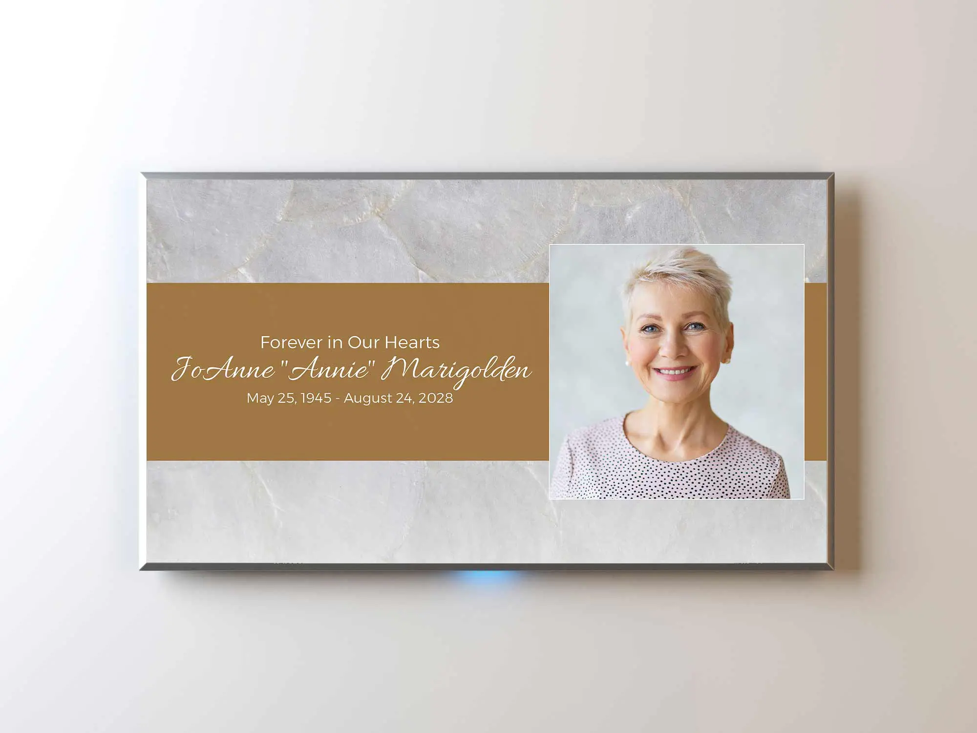 Capiz shell background with gold accents.