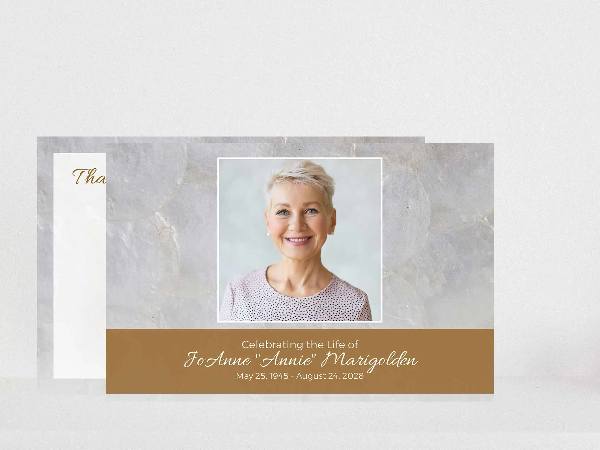 Capiz shell background with gold accents.
