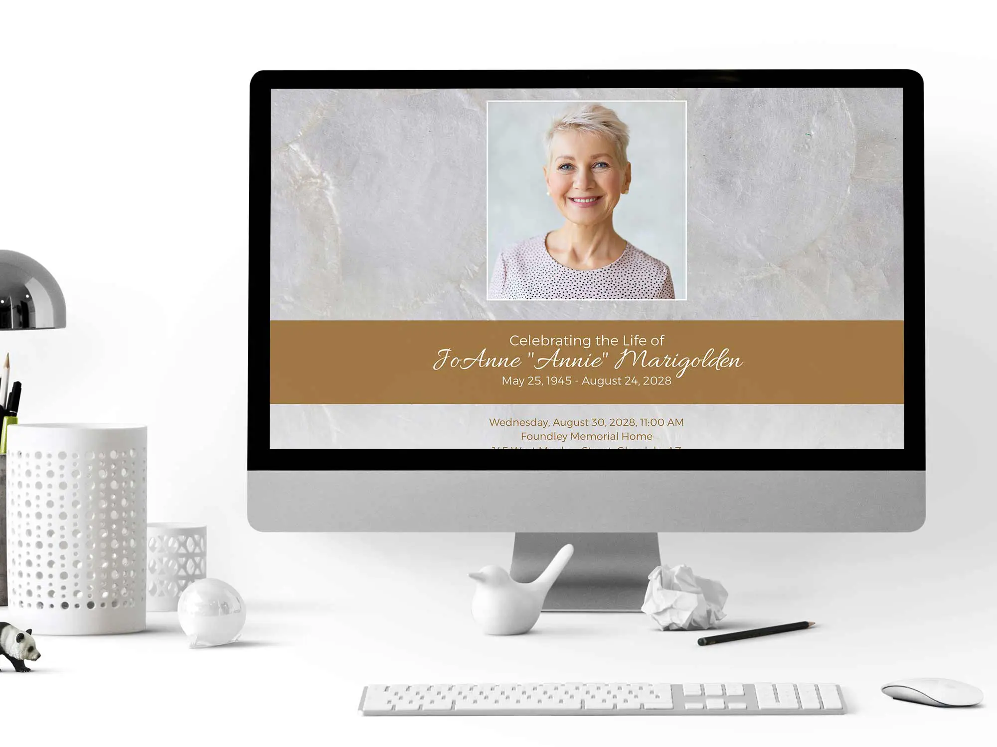 Capiz shell background with gold accents.