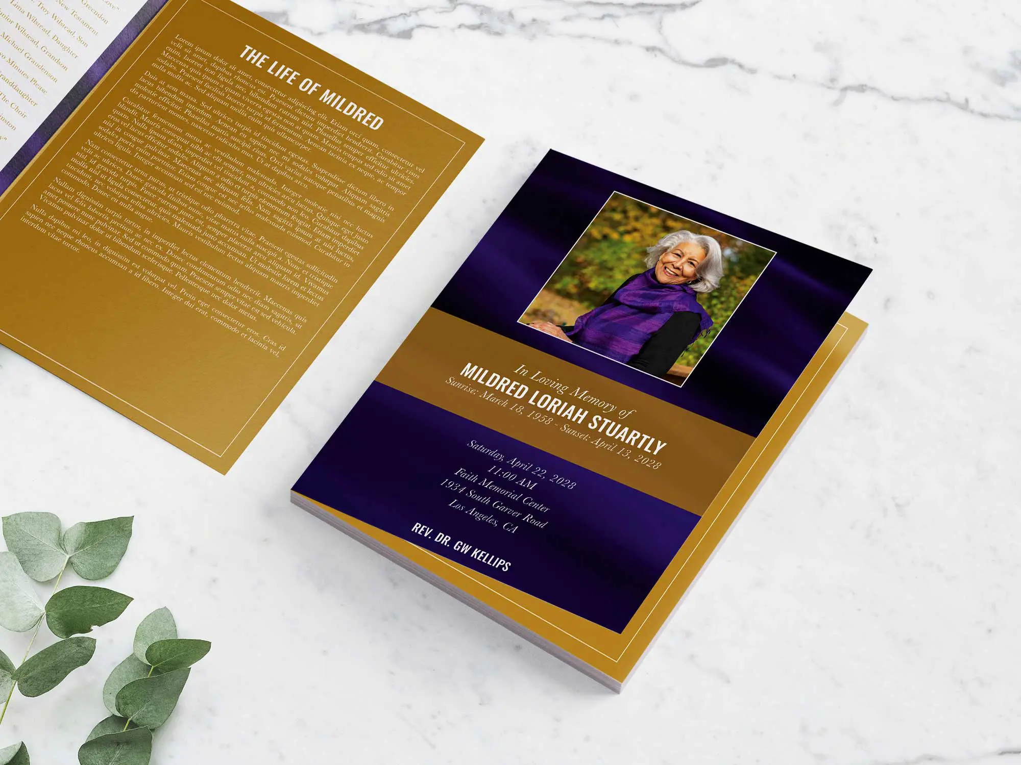 Purple waves with gold accents.